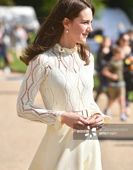 2017 Kate Middleton Prinsesse Dres Nye Blonder Patchwork Lange Ærmer Elegante Dres