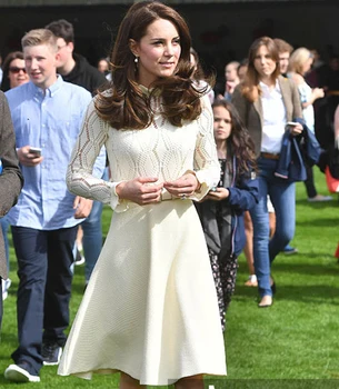 2017 Kate Middleton Prinsesse Dres Nye Blonder Patchwork Lange Ærmer Elegante Dres