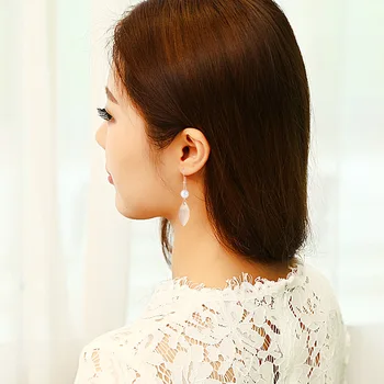 2017 koreanske Enkel Lange Guld Farve Fjer Simuleret Pearl Clip-on Øreringe, Mode Temperament Øreringe Kvindelige Anti-allergi