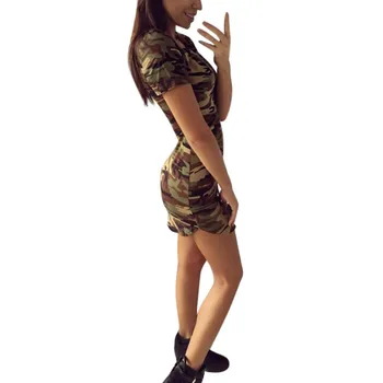 2017 Kvinder Army Grøn Camouflag Bodycon Kjoler Kvindelige Mini Kjole Plus Size Party Club Vestidos