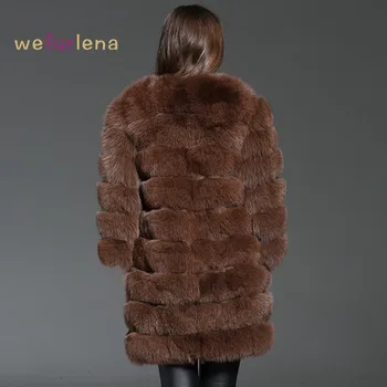 2017 Kvinder Welfurlena Medium 85cm Nye Stil Ægte Pels Naturlige Fox Fur Jakke Solid Fuld Ærme Tykke Kvinder Outwear