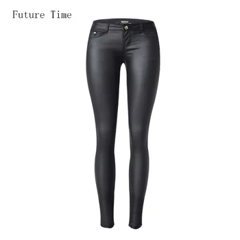 2017 lav talje jeans kvinder sexet stretch elastiske Faux læder jeans med lav talje slank tynde blyant bukser vaskes coated jeans C1074