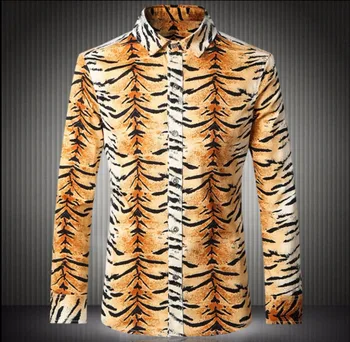 2017 mode efteråret mænd med lang ærmet shirt bomuld leopard skjorte plus size shirt frisør, natklub sanger kostumer