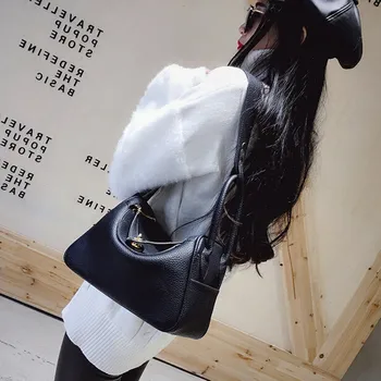 2017 Mode Virkelige Ægte Læder OL Style Kvinder Litchi Grain Håndtaske Tote Taske Damer Skulder Tasker Pige Casual Taske
