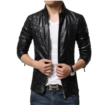 2017 mærke-tøj foråret slim fit Mænds læder jakke og frakke i imiteret PU læder biker jakker mandlige pels motorcykel jakke