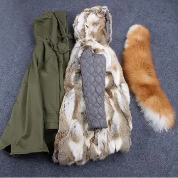 2017 mærke ægte kanin pels lange vinter jakke kvinder aftagelig vaskebjørn pels krave tykke varme pels parka top kvalitet