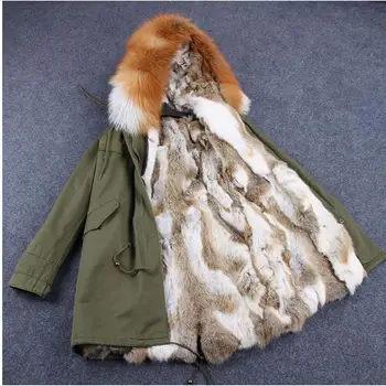 2017 mærke ægte kanin pels lange vinter jakke kvinder aftagelig vaskebjørn pels krave tykke varme pels parka top kvalitet
