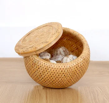2017 Naturlige bambus vævning runde te kasse med et låg små pryder artikel opbevaring kurv husholdningsartikler