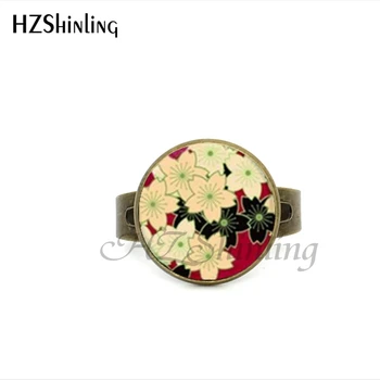 2017 New Style Hvid Sakura Justerbar Ring Cherry Blossom Smykker Glas Kuppel Ringe Abstrakt Kunst Ring Gaver Pige