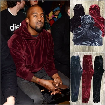 2017 Ny Ankom Kanye West Streetwear Solid Color Velvet Hættetrøjer Mænd Trøjer Hip Hop Lang sweatshirts Ungdom Populære S-XL