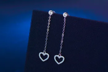 2017 ny ankomst af høj kvalitet romantisk kærlighed hjerte skinnende zircon 925 sterling sølv damer'drop øreringe smykker engros gave