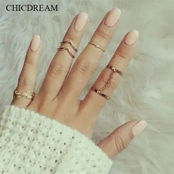 2017 Ny Charmerende Sølv/Guld Farve Ring Geometri Form Kno Ringe Til Kvinder Fuld Finger Ring Sæt 5 Ringe Tilbehør