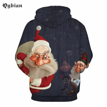 2017 Ny Herre Hættetrøjer og Sweatshirts Hætteklædte Sweatshirts Mandlige Tøj Hoody For Mænd Santa Claus med dværg mand Trykt Hættetrøjer