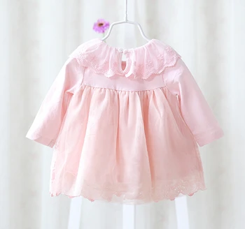 2017 ny pige kjole Europæisk stil baby kjole baby piger tøj bomuld baby pige barnedåb kjoler pink