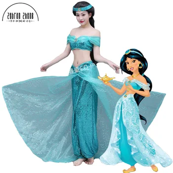 2017 Ny Stil Aladdin + Jasmin: Prinsesse Cosplay Kostume Til Voksne Kvinder, Piger Halloween Fest Kostume Custom Made