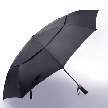 2017 Ny stil Dobbelt lag Stort Hædrende Automatisk Paraply Mænd Kreative Massivt Træ Håndtag Business Mode Paraply Kvinder
