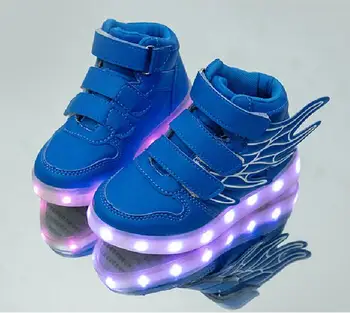 2017 Ny usb-opladning, glødende sneakers Børn Løber led angel 's vinger børn med lys op lysende sko piger' drenge' sko