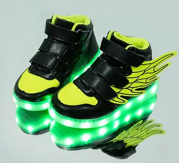2017 Ny usb-opladning, glødende sneakers Børn Løber led angel 's vinger børn med lys op lysende sko piger' drenge' sko