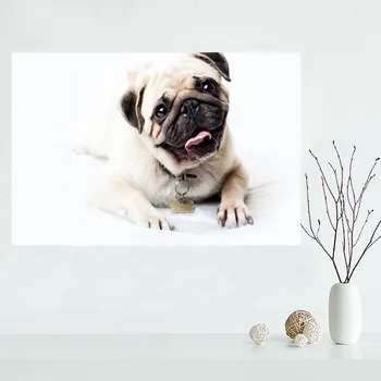 2017 Nye ankomst Brugerdefinerede mops hund Lærred Maleri Plakat Home Decor Klud Silke Stof Væg Kunst Plakat til stuen