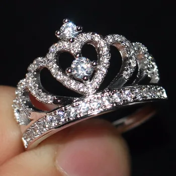 2017 Nye Ankomst Kvinder Mode Smykker Bane Indstilling 925 Sterling Sølv Kvindelige CZ sten Bryllup Engagement Krone Ring Size5-11