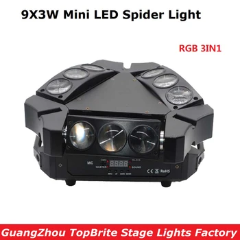 2017 Nye Ankomst Mini LED 9X3W Spider Lys RGB-3 Farver 12/43CH DMX scenelys Dj Diskotek Led Spider Bevæger Hoved Stråle Lys