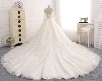 2017 Nye Ankomst Prinsesse Stor Bolden Kjole brudekjoler Lang Dyb V-Hals, Se Tilbage Beaded 3D Blomster Tyl robe de mariage