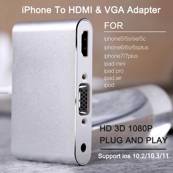 2017 Nye HDMI Til VGA Kabel Til iPhone Til HDMI VGA Audio TV AV Adapter Kabel Med USB-Line For iphone 5s 6 6s 7 7 Stik ipad, iPod