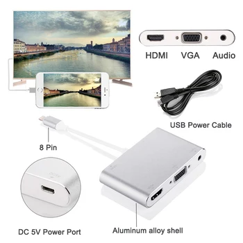 2017 Nye HDMI Til VGA Kabel Til iPhone Til HDMI VGA Audio TV AV Adapter Kabel Med USB-Line For iphone 5s 6 6s 7 7 Stik ipad, iPod