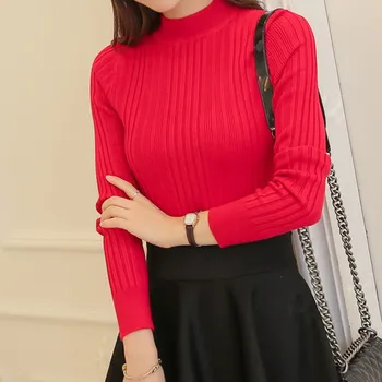 2017 Nye koreanske Kort semi Turtleneck Shirt kvindelige langærmet Pullover Sweater slank slank fortykkelse