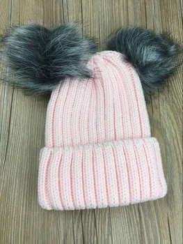 2017 nye kvinder sød strikket akryl +ræv pels pom pom huer vinter solid hat