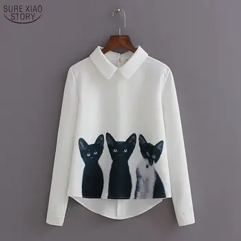 2017 nye mode, tre katte, der alle-match hvid chiffon bluser kvindelige pullover ærmerne casual blusas 376i 20