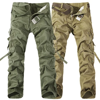 2017 Nye Mænd Cargo Pants army grøn store lommer udsmykning herre Casual bukser let vask mandlige efteråret army bukser plus størrelse 42