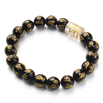 2017 Nye Sort Sten Mala Buddhistiske Bøn Perle Charms Armbånd med 10x14mm Gennemsigtige Glas-Perle-for Kvinder, Mænd, Armbånd F2970