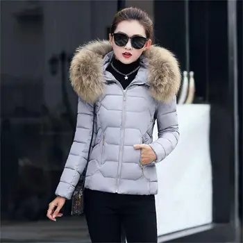 2017 Nye Sort vinter jakke kvinder elegante ultra stor pels krave ned bomuld-polstret jakke kvinders plus size vinter frakke parka