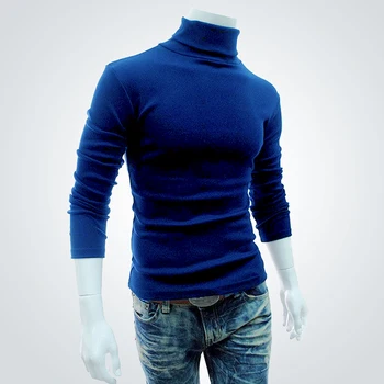 2017 Nye stil herre høj hals sweater med lange ærmer t-shirt grundlæggende almindelig rullekrave, t-shirts, Efterår og Vinter holde varmen Solid farve