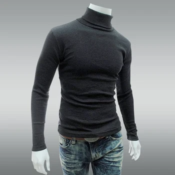 2017 Nye stil herre høj hals sweater med lange ærmer t-shirt grundlæggende almindelig rullekrave, t-shirts, Efterår og Vinter holde varmen Solid farve