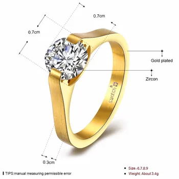 2017 Nye Trendy CZ Solitaire Ringe med 0,75 CT AAA Zircon Engagement Ring, Guld-Farve Rustfrit Titanium Stål Kvindelige Bryllup Smykker