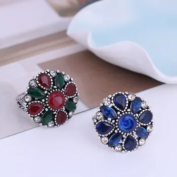 2017 Nye Vintage Halskæde Sæt Mode Ring Øreringe Til Kvinder Indien Smykker Sæt Røde Perler Kostume Smykker, Sølv-Farve