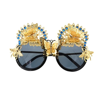 2017 Nyt Mærke Barok Blomst Cat Eye Solbriller Luksus Kvinder Sun Beach Krystal Rhinestone Sort Solbriller Gave #C3097