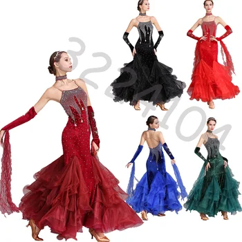 2017 professionel konkurrence rhinestone Moderne ballroom dans kjole til kvinder gratis fragt