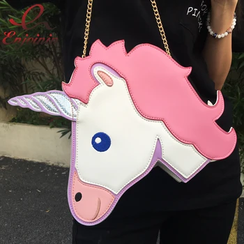 2017 Sjov mode personlighed modetrends laser unicorn modellering mini-kæde skuldertaske damer håndtaske messenger tasker pung