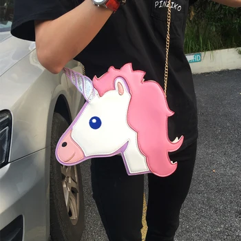 2017 Sjov mode personlighed modetrends laser unicorn modellering mini-kæde skuldertaske damer håndtaske messenger tasker pung