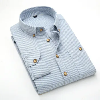 2017 Sommeren Mænds Trykt langærmet Skjorte Mandlige Åndbar Bomuld Stripe Mode Afslappet Samhusning Tendens Business-Shirt M341
