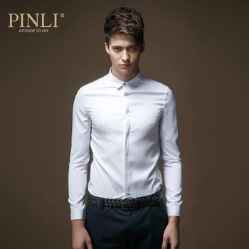 2017 Top Mode Salg Pinli Produkter I Foråret Britiske Mænds Solid Farve Micro Krave Langærmet Shirt til Mænd Slanke C029