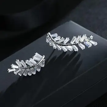 2017 Trendy Blad Design Øreringe Klart Zircon Earring silver Farve for Kvinder GXL02