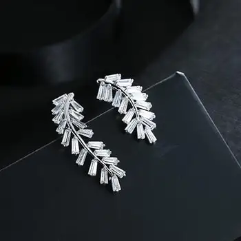 2017 Trendy Blad Design Øreringe Klart Zircon Earring silver Farve for Kvinder GXL02