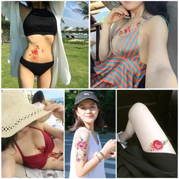 2017 Vandtæt midlertidige tatoveringer klistermærker sexet og romantisk mørk rosa blomster flash fenna tatoveringer falske body art Tattoo ærme