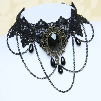 2017 Vintage Gothic Black Lace Choker Halskæde til Kvinder, Flower Chocker Statement Halskæde krave Bijoux Femme Collier Collares