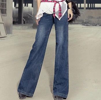2017 vintage klokke-bottom midten af taljen slank butt-løft boot cut bred ben flare kvinders jeans