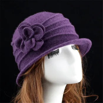 2017 Vinter Kvinders Hat Uld Varme Fedoras Mode Blomst Dekoration Kvindelige Hatte Kvinder Elegant temperament Mærke Cap Mors Hat